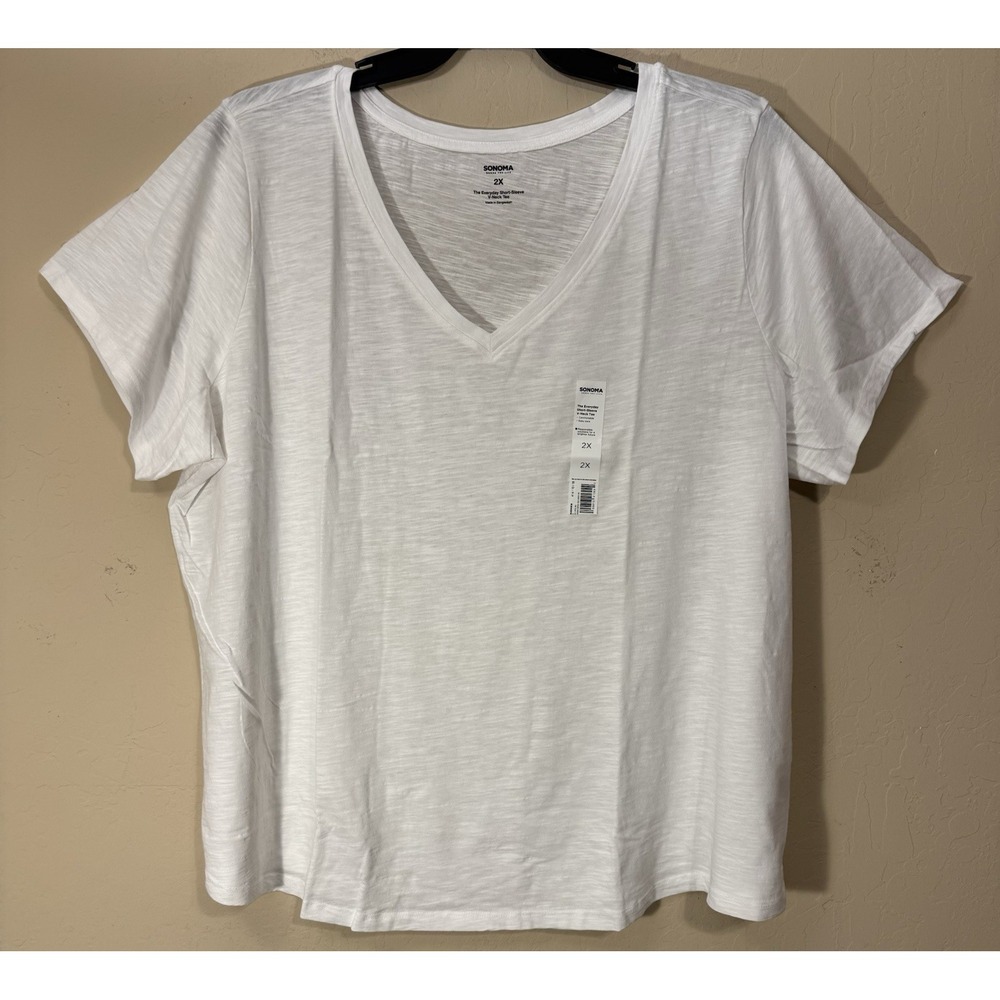 Sonoma The Everyday Tee V-Neck Short Sleeve White Shirt Top Women Size 2X NEW B‎